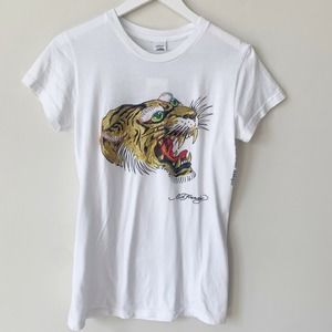 Ed Hardy White Tiger Graphic Tee